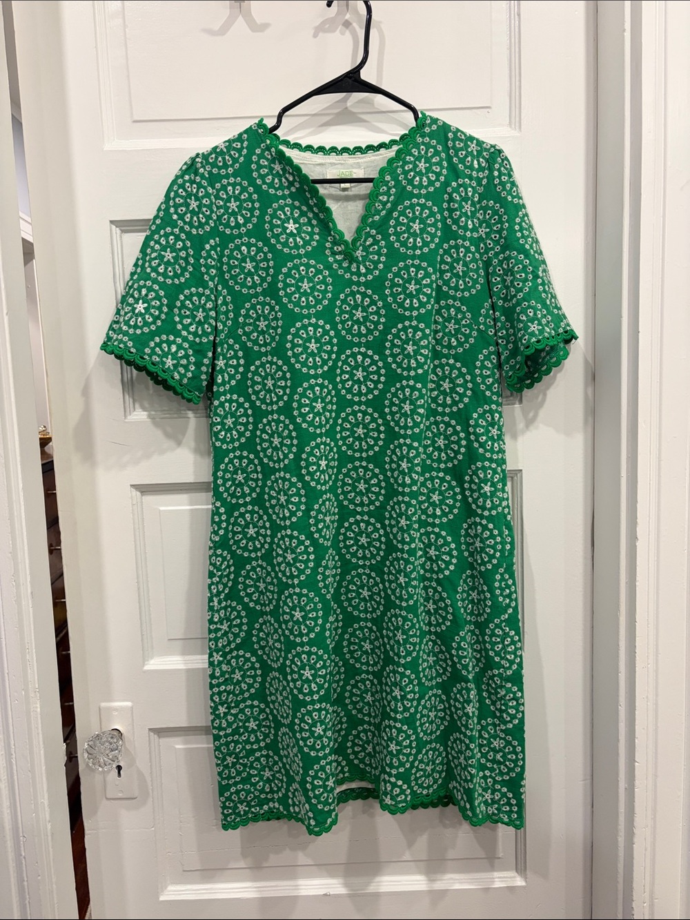 Jade Green Short-Sleeve Printed Shift Dress
